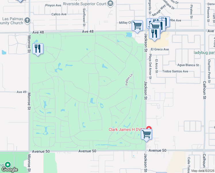 map of restaurants, bars, coffee shops, grocery stores, and more near 82667 Hamilton Court in Indio