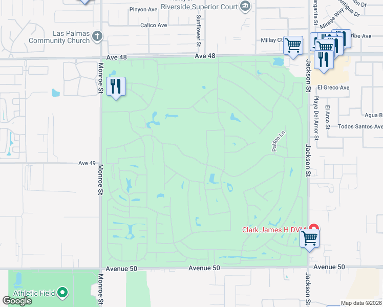 map of restaurants, bars, coffee shops, grocery stores, and more near 82378 Odlum Drive in Indio