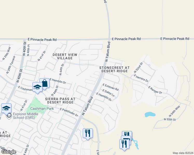 map of restaurants, bars, coffee shops, grocery stores, and more near 4724 East Nocona Lane in Phoenix
