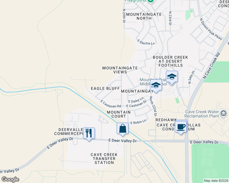 map of restaurants, bars, coffee shops, grocery stores, and more near 22718 North 19th Way in Phoenix