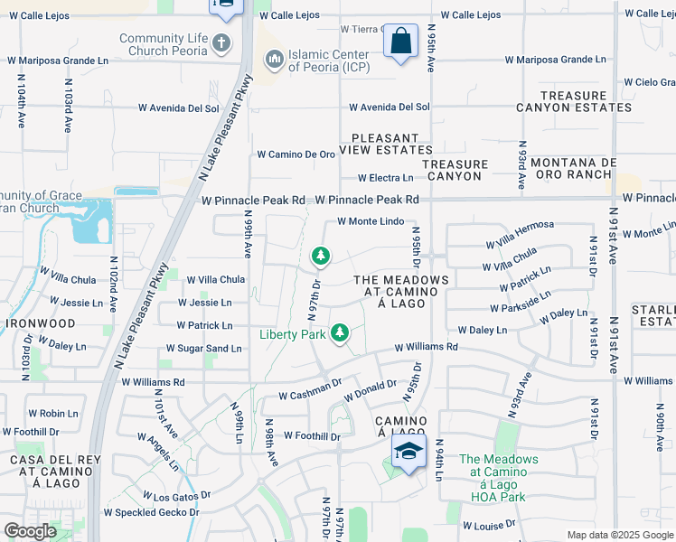 map of restaurants, bars, coffee shops, grocery stores, and more near 9654 W Villa Chula in Peoria