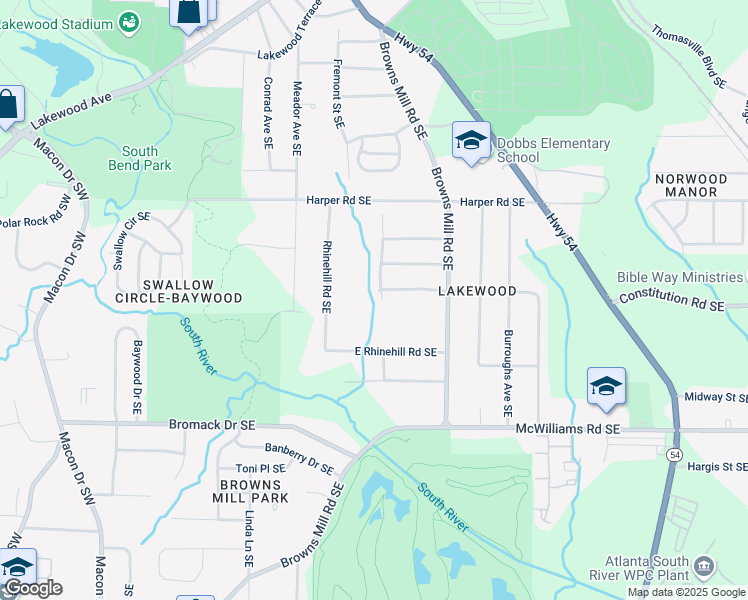 map of restaurants, bars, coffee shops, grocery stores, and more near 2225 Sargent Place Southeast in Atlanta