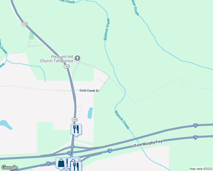 map of restaurants, bars, coffee shops, grocery stores, and more near 159 Gold Creek Drive in Tallapoosa