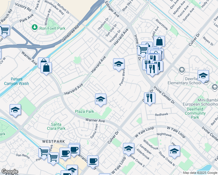 map of restaurants, bars, coffee shops, grocery stores, and more near 6 Salvo in Irvine
