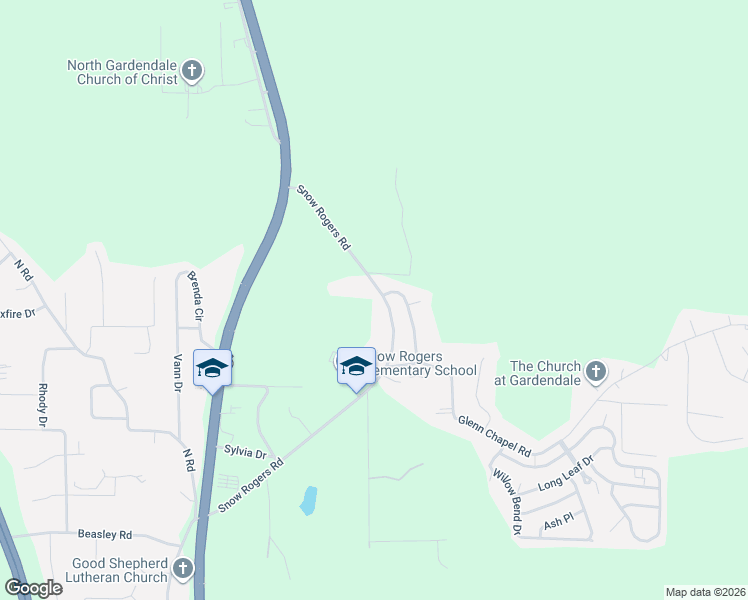 map of restaurants, bars, coffee shops, grocery stores, and more near 2724 Snow Rogers Road in Gardendale