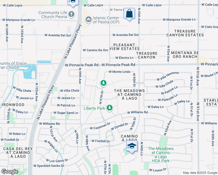 map of restaurants, bars, coffee shops, grocery stores, and more near 9654 W Villa Chula in Peoria