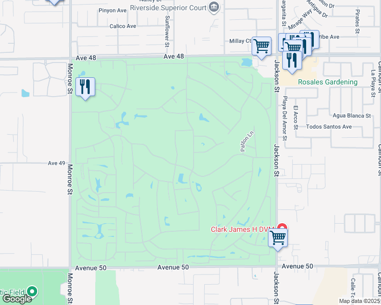 map of restaurants, bars, coffee shops, grocery stores, and more near 82627 Hamilton Court in Indio