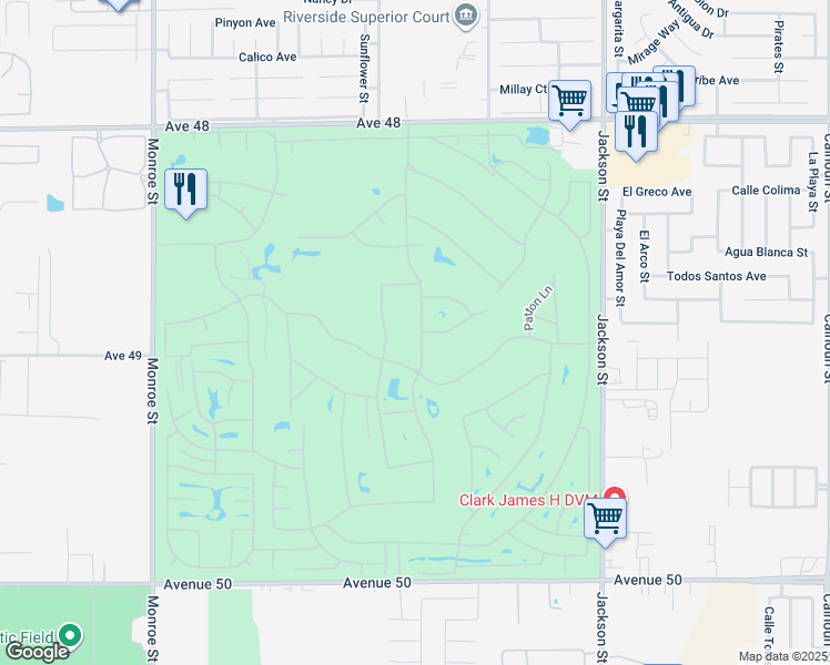 map of restaurants, bars, coffee shops, grocery stores, and more near 48957 Heifitz Drive in Indio