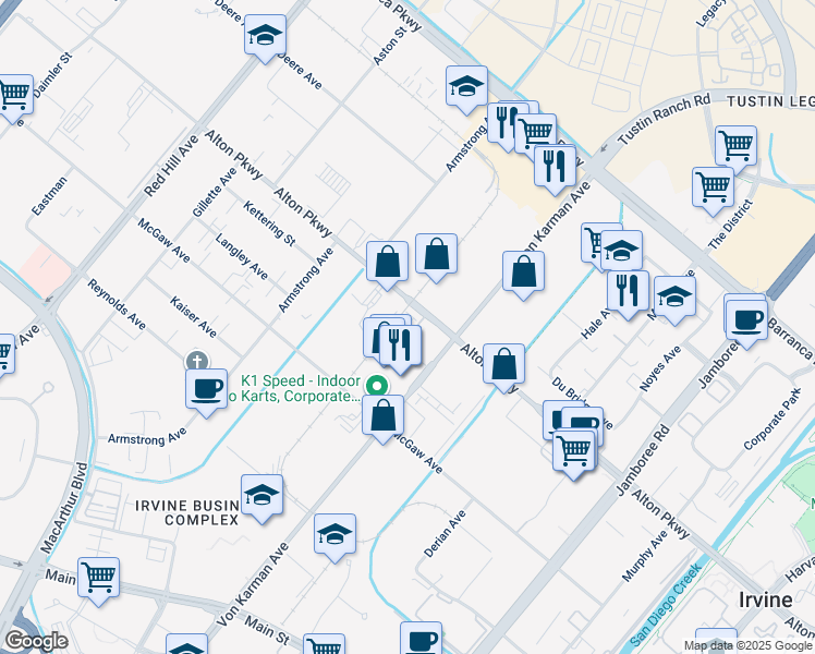 map of restaurants, bars, coffee shops, grocery stores, and more near in Irvine