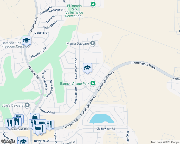 map of restaurants, bars, coffee shops, grocery stores, and more near 29485 Whitewood Street in Menifee