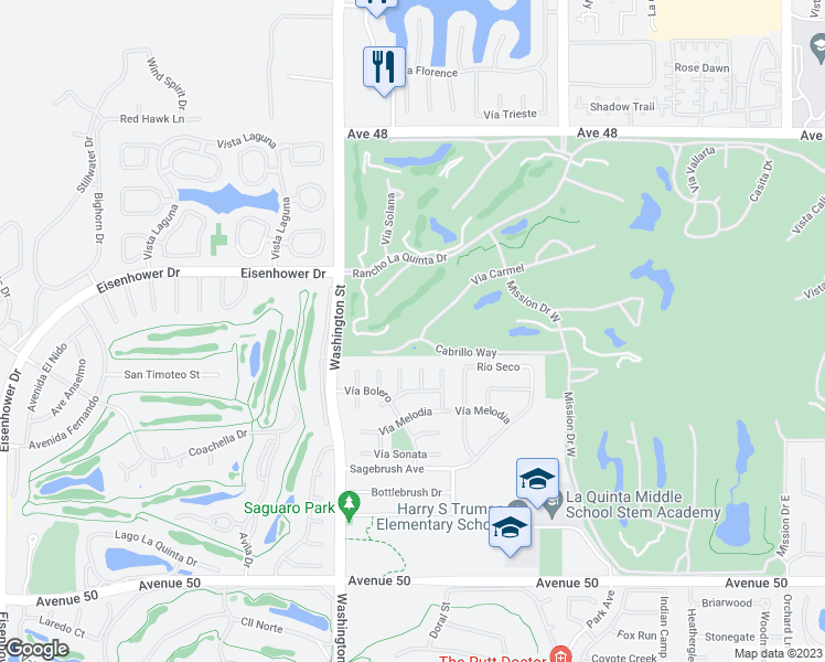 map of restaurants, bars, coffee shops, grocery stores, and more near 78665 Cabrillo Way in La Quinta