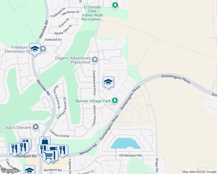 map of restaurants, bars, coffee shops, grocery stores, and more near 29502 Twinberry Circle in Menifee