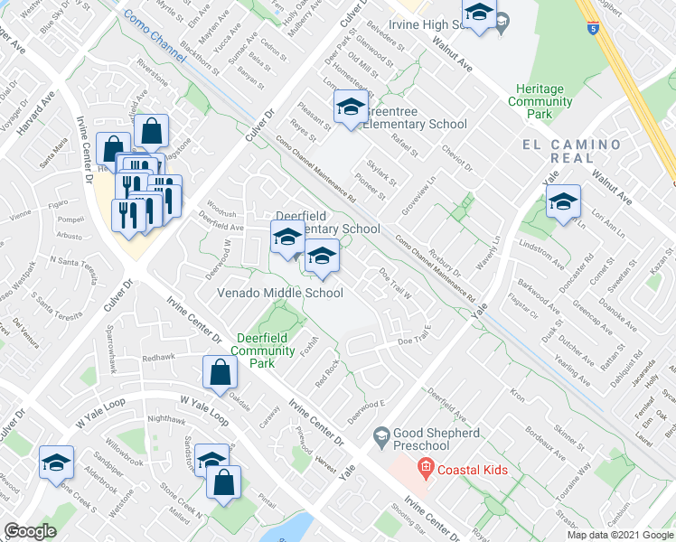 map of restaurants, bars, coffee shops, grocery stores, and more near 3 Deerfield Avenue in Trabuco Canyon