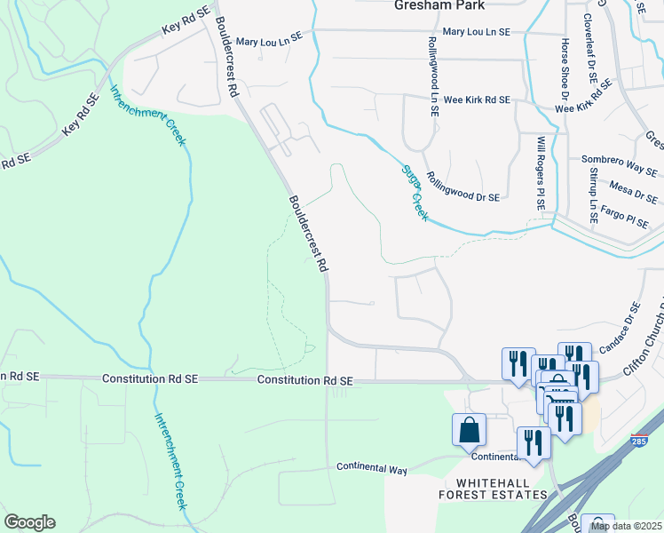 map of restaurants, bars, coffee shops, grocery stores, and more near 2170 Bouldercrest Road in Atlanta