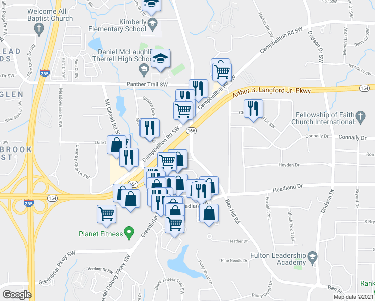 map of restaurants, bars, coffee shops, grocery stores, and more near 2273 Childress Drive Southwest in Atlanta