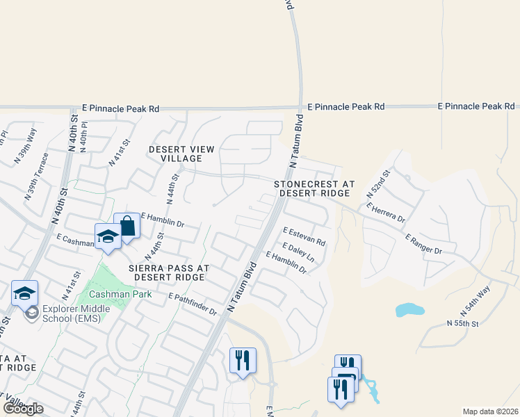 map of restaurants, bars, coffee shops, grocery stores, and more near 4724 East Nocona Lane in Phoenix