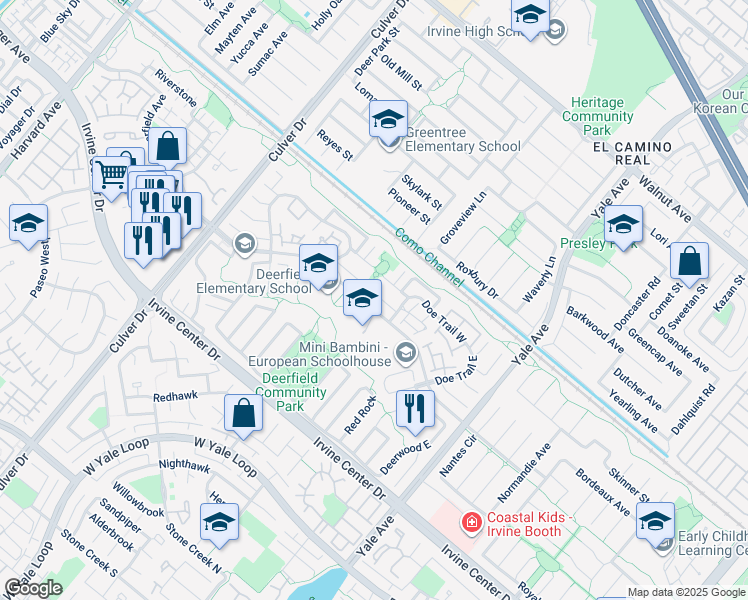 map of restaurants, bars, coffee shops, grocery stores, and more near 13 Penny Pines in Irvine