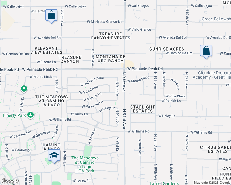 map of restaurants, bars, coffee shops, grocery stores, and more near 7800 West Patrick Lane in Peoria