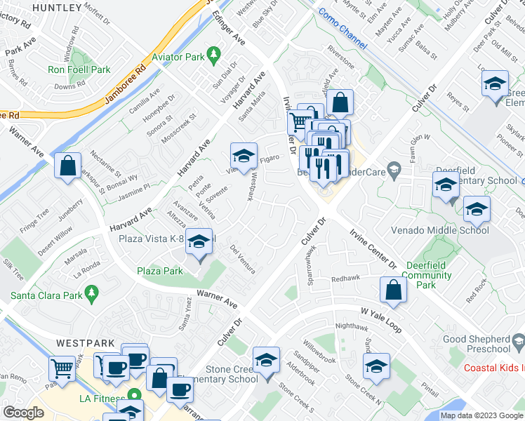 map of restaurants, bars, coffee shops, grocery stores, and more near 6 Ghiberti in Irvine