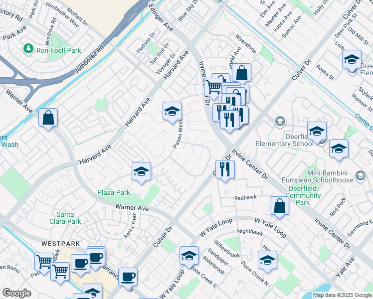 map of restaurants, bars, coffee shops, grocery stores, and more near 6 Ghiberti in Irvine