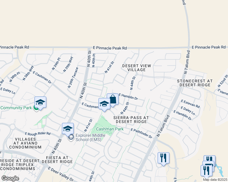 map of restaurants, bars, coffee shops, grocery stores, and more near 4210 East Kirkland Road in Phoenix
