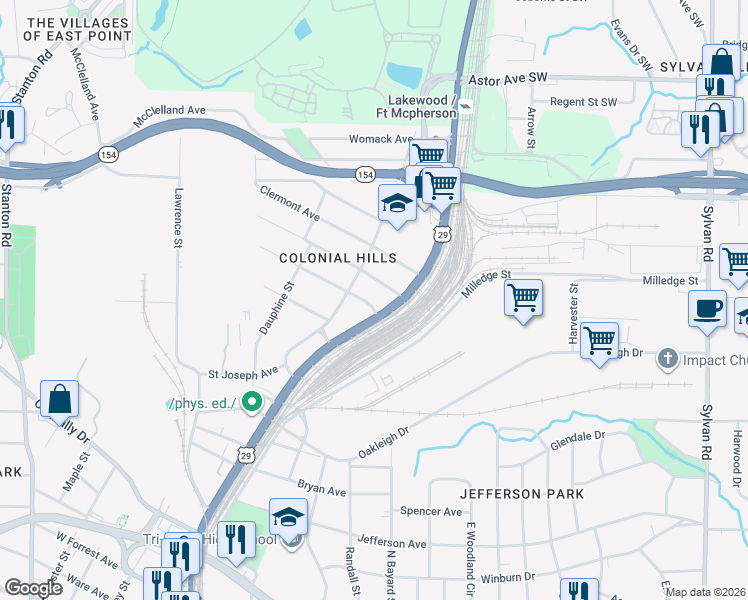 map of restaurants, bars, coffee shops, grocery stores, and more near 1347 Saint Michael Avenue in Atlanta