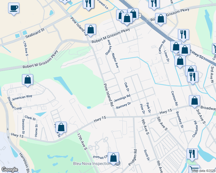 map of restaurants, bars, coffee shops, grocery stores, and more near 1154 Pine Island Road in Myrtle Beach