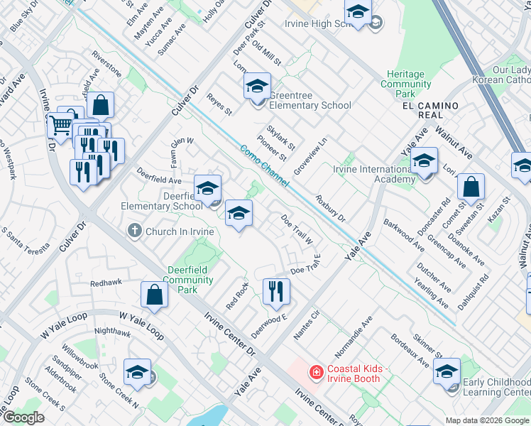 map of restaurants, bars, coffee shops, grocery stores, and more near 2 Fiddleneck in Irvine