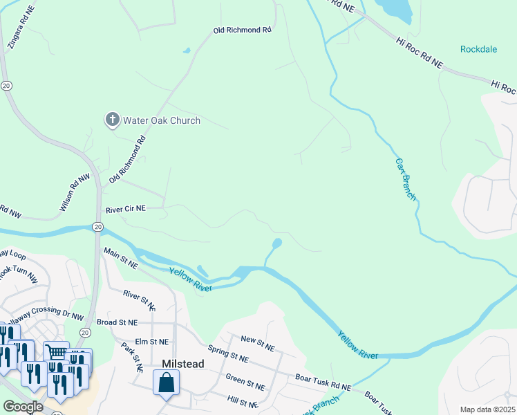 map of restaurants, bars, coffee shops, grocery stores, and more near 1786 Richard Road Northeast in Conyers