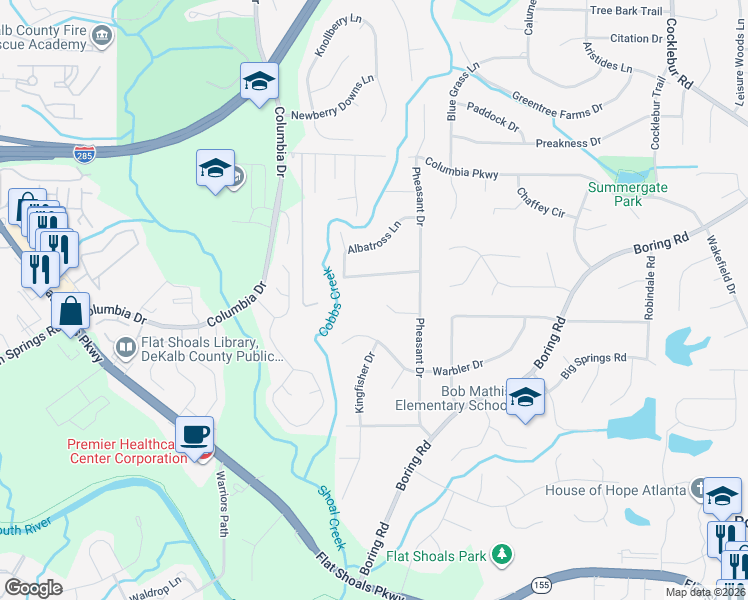 map of restaurants, bars, coffee shops, grocery stores, and more near 3151 Quail Court in Decatur