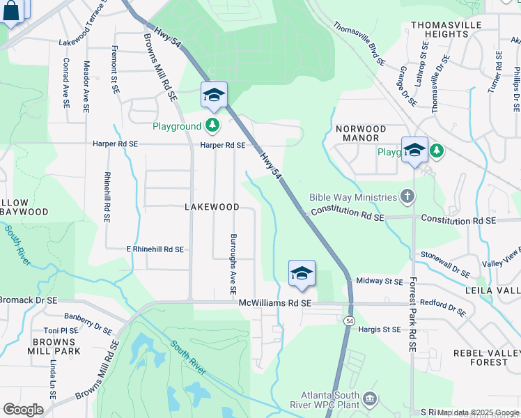map of restaurants, bars, coffee shops, grocery stores, and more near 2217 Jonesboro Road Southeast in Atlanta