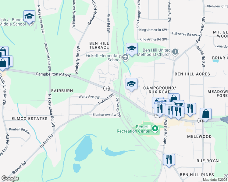 map of restaurants, bars, coffee shops, grocery stores, and more near in Atlanta
