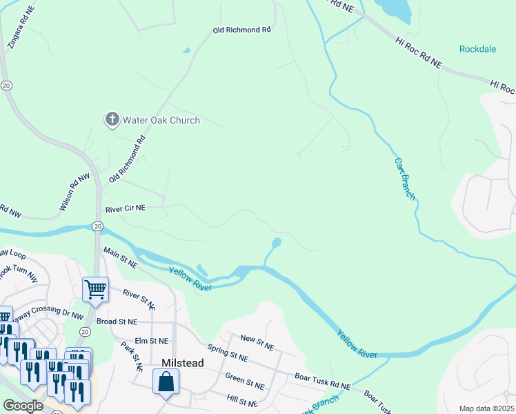 map of restaurants, bars, coffee shops, grocery stores, and more near 1786 Richard Road Northeast in Conyers