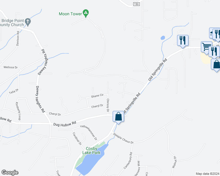 map of restaurants, bars, coffee shops, grocery stores, and more near 6507 Chrissy Drive in Pinson