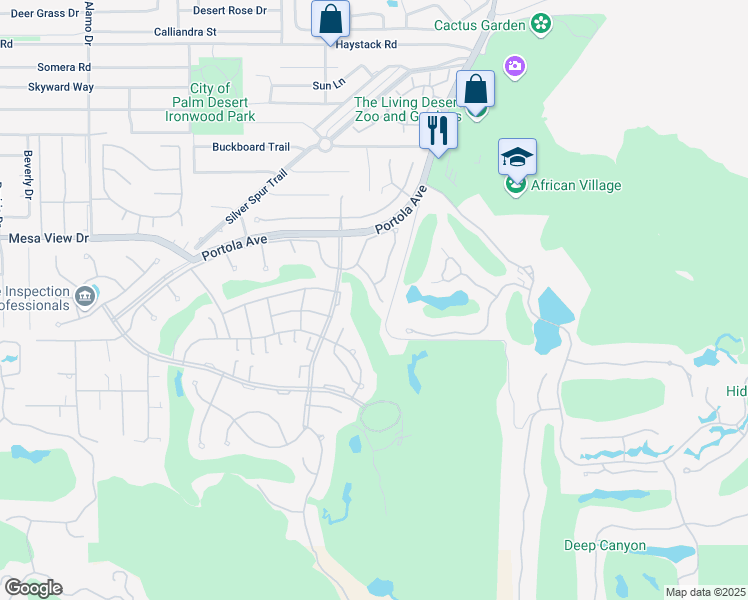 map of restaurants, bars, coffee shops, grocery stores, and more near 48869 Cassia Place in Palm Desert