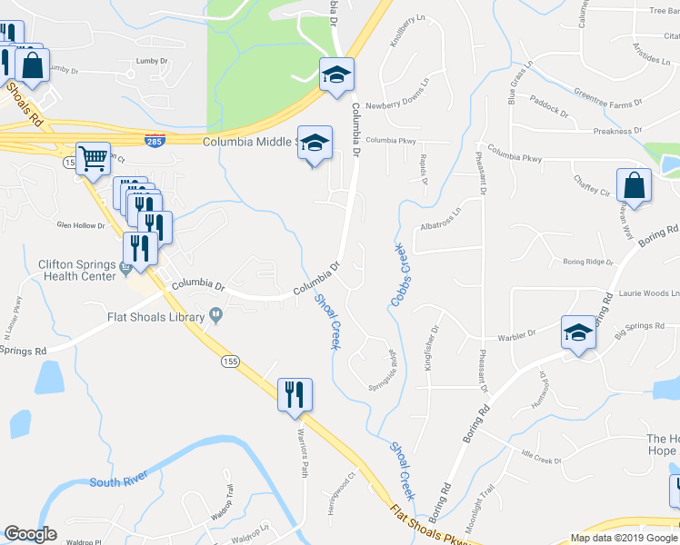 map of restaurants, bars, coffee shops, grocery stores, and more near 3167 Springside Crossing in Decatur