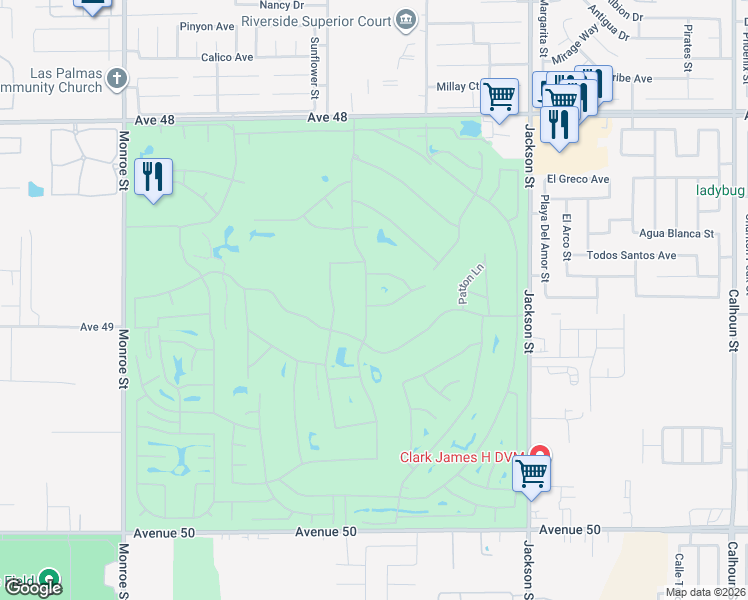 map of restaurants, bars, coffee shops, grocery stores, and more near 82620 Hamilton Court in Indio