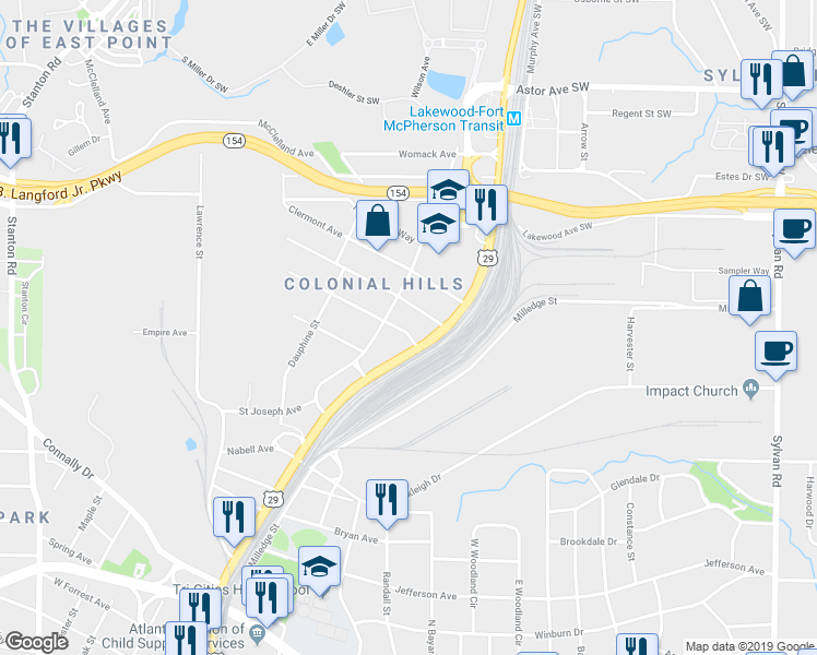 map of restaurants, bars, coffee shops, grocery stores, and more near 1351 Saint Michael Avenue in Atlanta
