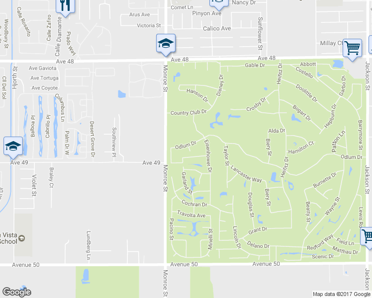 map of restaurants, bars, coffee shops, grocery stores, and more near 48875 Gosden Court in Indio