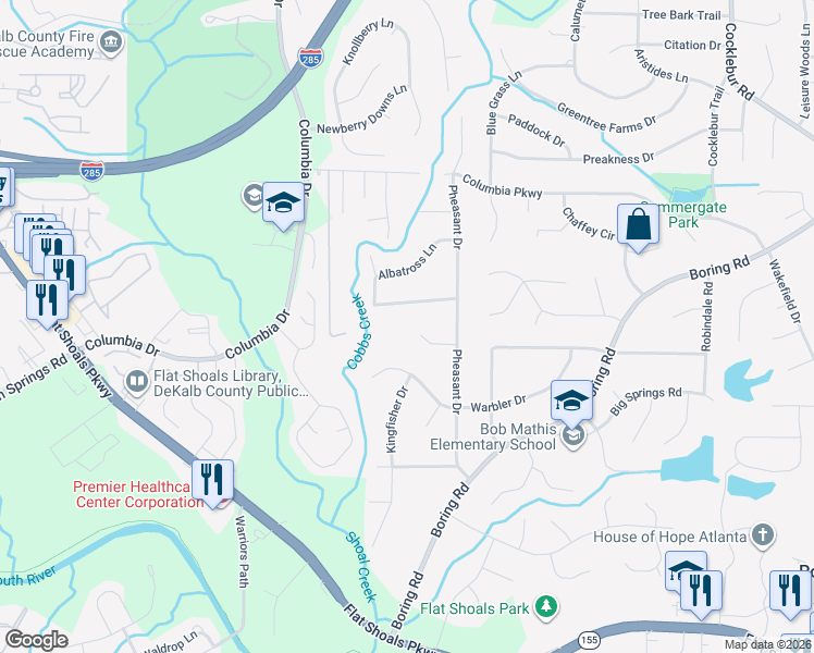 map of restaurants, bars, coffee shops, grocery stores, and more near 3151 Quail Court in Decatur
