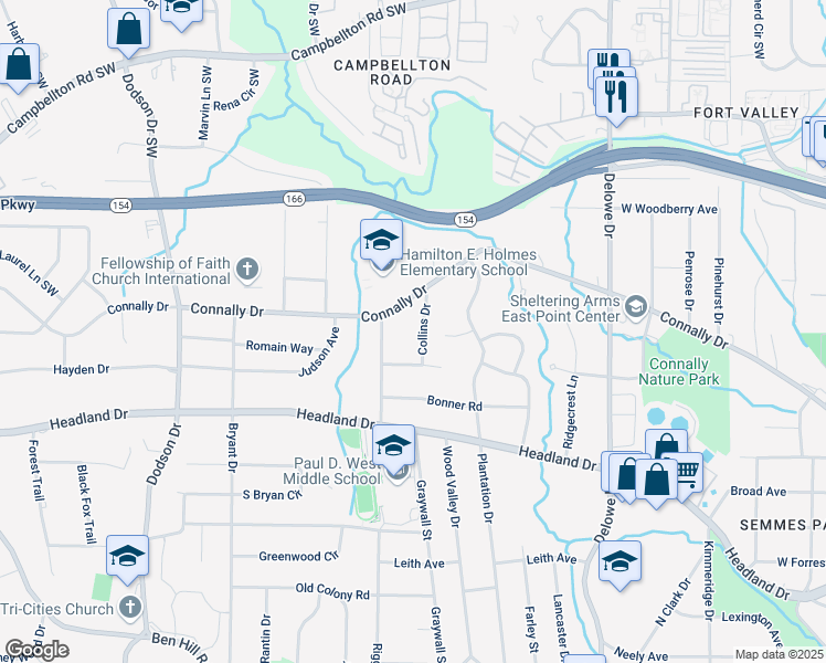 map of restaurants, bars, coffee shops, grocery stores, and more near 2347 Manor Avenue in East Point