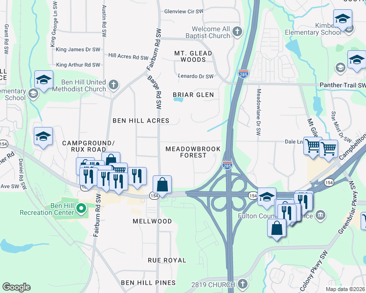 map of restaurants, bars, coffee shops, grocery stores, and more near 3516 Dale Lane Southwest in Atlanta