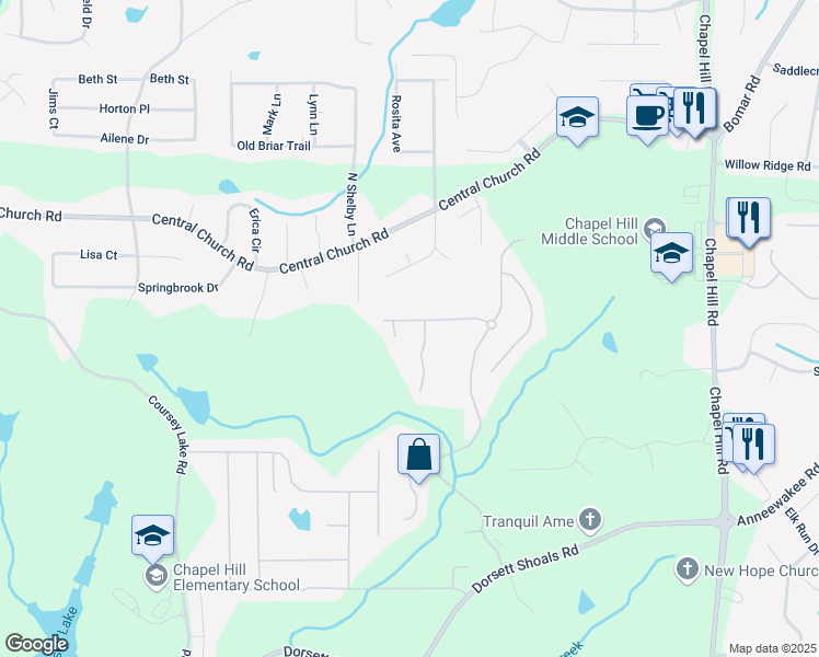 map of restaurants, bars, coffee shops, grocery stores, and more near 4617 Town Manor Drive in Douglasville