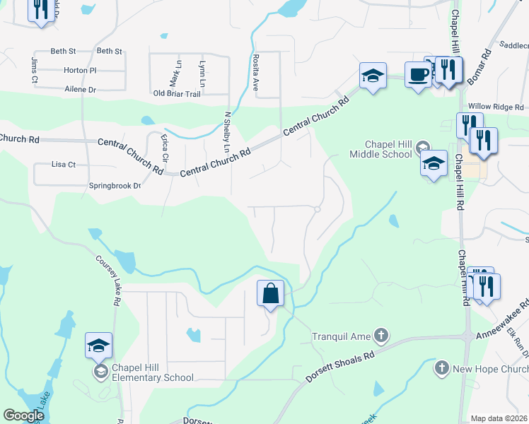 map of restaurants, bars, coffee shops, grocery stores, and more near 4617 Town Manor Drive in Douglasville