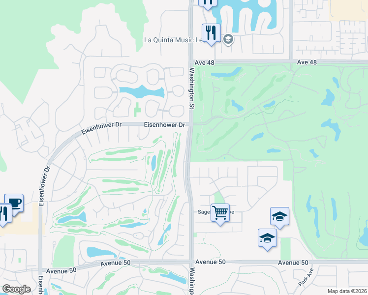 map of restaurants, bars, coffee shops, grocery stores, and more near 48915 Washington Street in La Quinta
