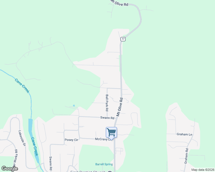 map of restaurants, bars, coffee shops, grocery stores, and more near 6394 Ball Park Road in Mount Olive
