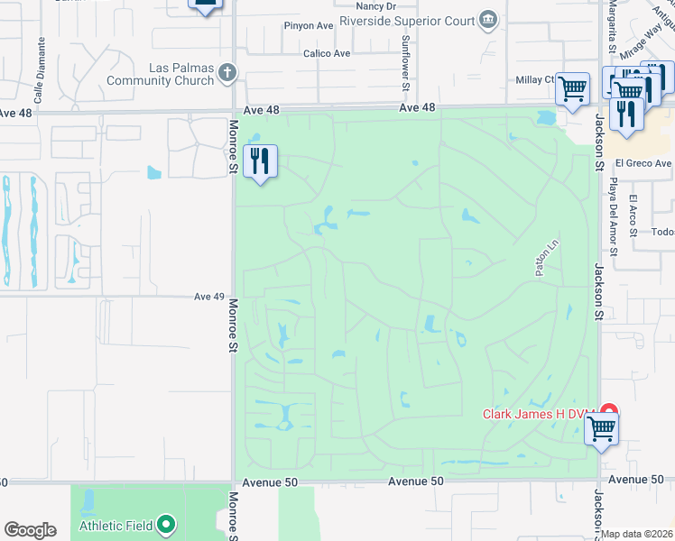 map of restaurants, bars, coffee shops, grocery stores, and more near 48845 Taylor Street in Indio
