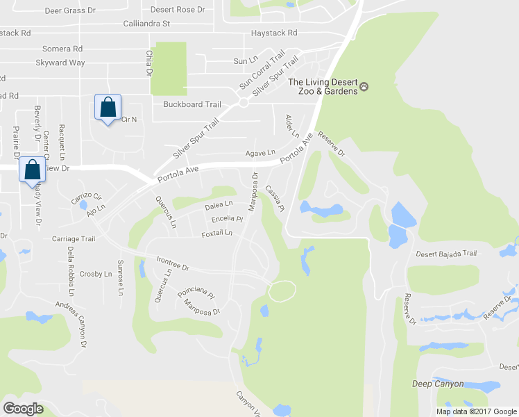map of restaurants, bars, coffee shops, grocery stores, and more near 48860 Mariposa Drive in Palm Desert