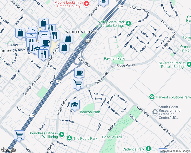 map of restaurants, bars, coffee shops, grocery stores, and more near 161 Tenor in Irvine