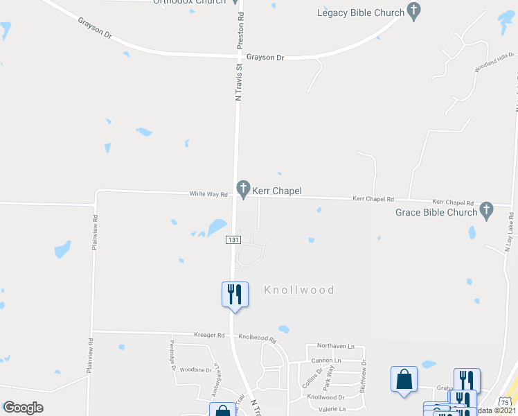 map of restaurants, bars, coffee shops, grocery stores, and more near Iron Ore Creek Drive in Grayson County